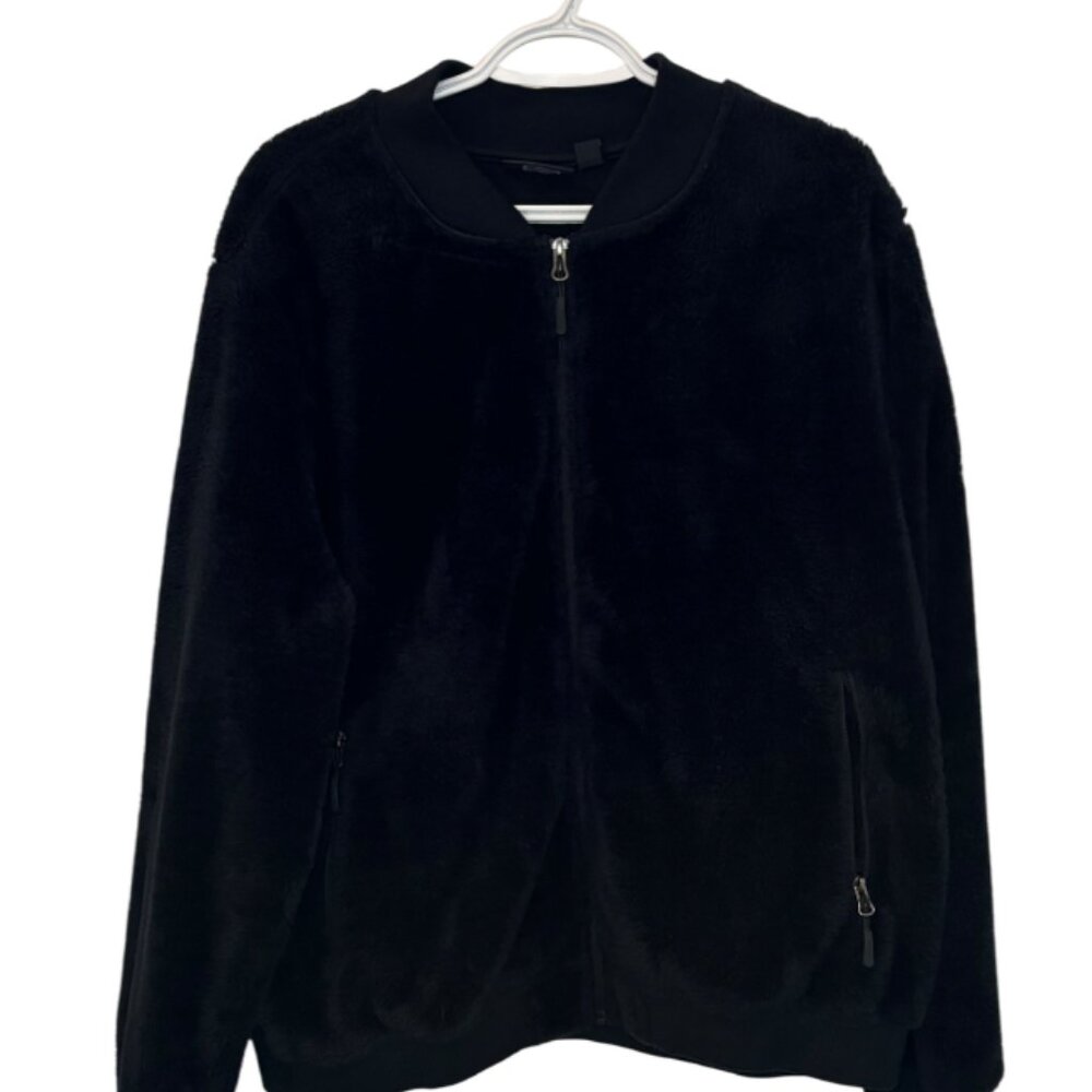 Reebok black full zip teddy bomber jacket size 2